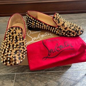 Louboutin Rolling Spikes Flat Pony Luxor Leopard